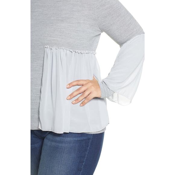 Lost Ink 4X Smocked Chiffon Contrast Knit Sweater - Picture 3 of 9